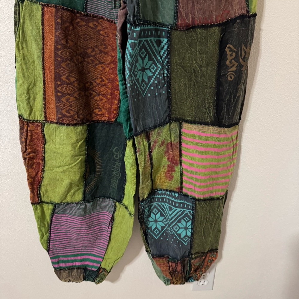 Patchwork Stone Washed Multicolor Drawstring Jogg… - image 4